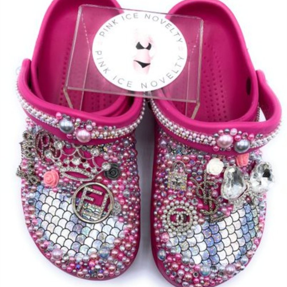 Pink Mermaid Silver Medium Bling Clogs Adult Size 9 - Picture 1 of 3